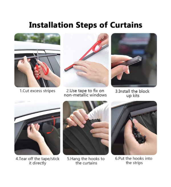 Universal Fit Magnetic Car Side Window Sunshade Curtains (4PCS) – Removable Privacy & Heat Protection, Pleated Black Magnetic Car Window Shades for Baby & UV Protection, Foldable & Easy to Use